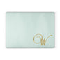 Monogram Glass Cutting Board - Elegant Mint with Gold Script "W"