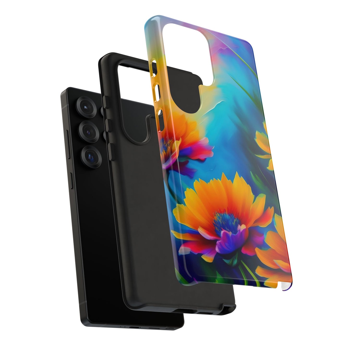 Floral Burst Tough Phone Case — Vibrant Watercolor Flowers Protective Cover