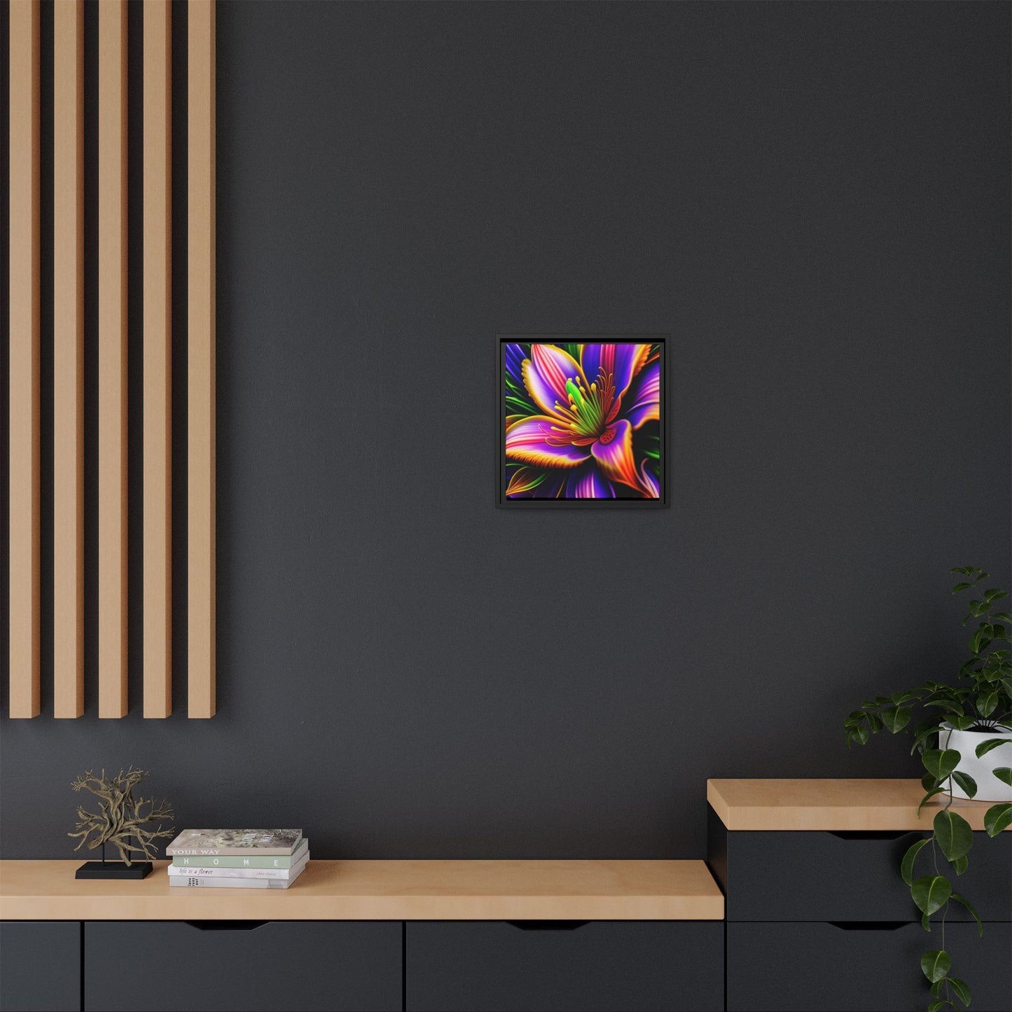 Vibrant Neon Floral Matte Canvas Print — Framed Wall Art