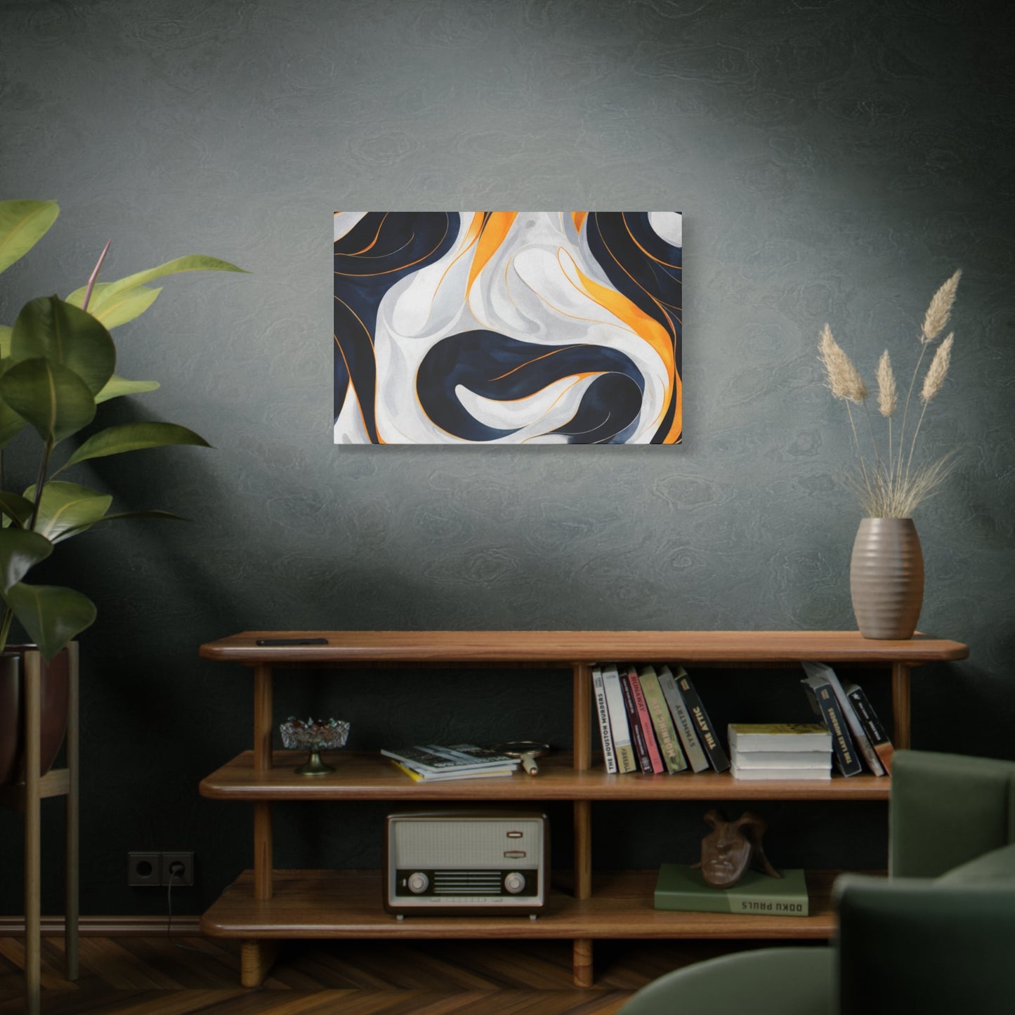 Abstract Navy & Gold Swirl Matte Canvas Wall Art