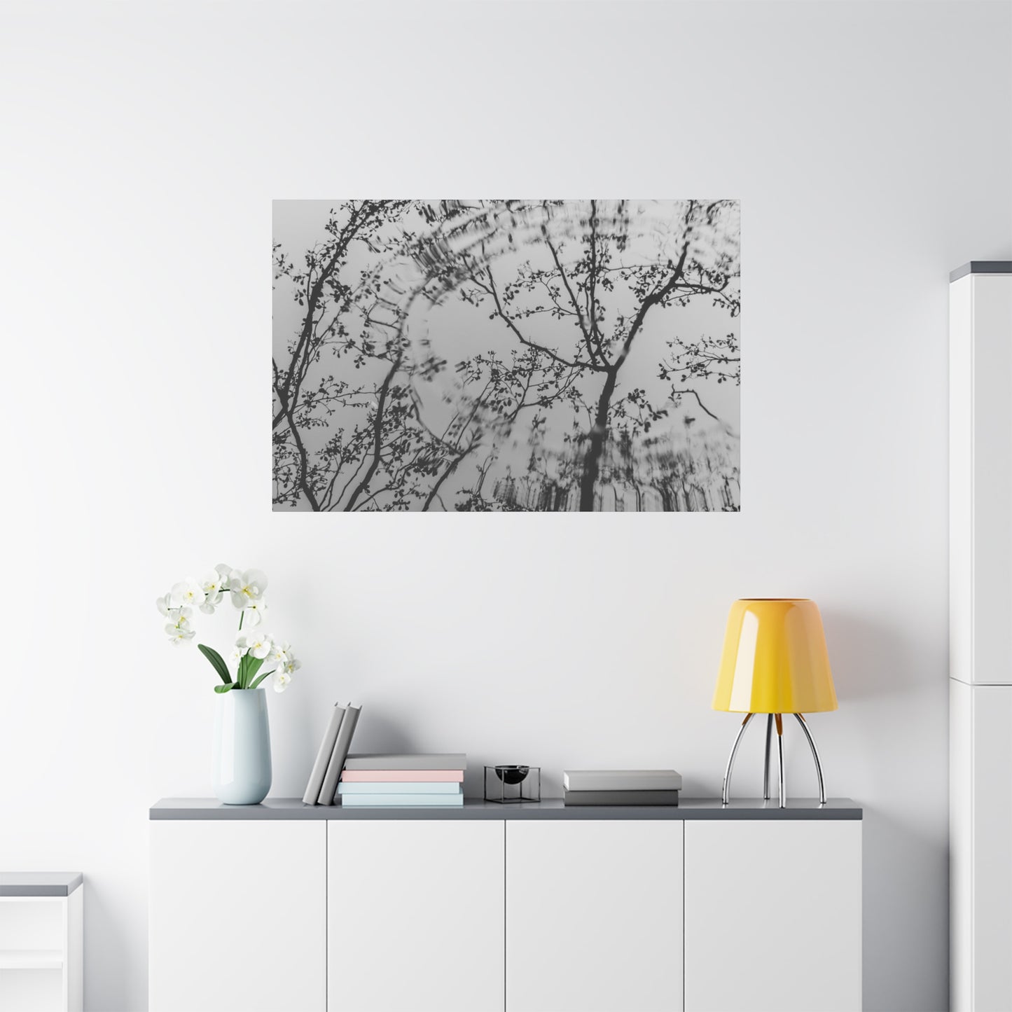 Canvas Wall Art — Monochrome Blurred Ferris Wheel with Tree Silhouettes