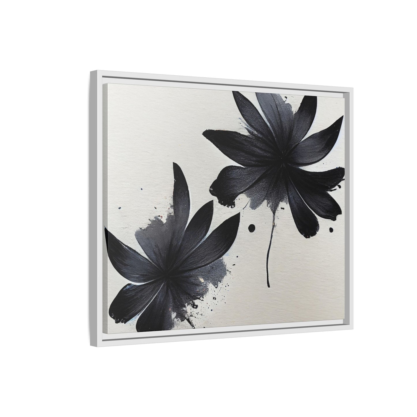 Framed Black Floral Matte Canvas Wall Art — Monochrome Botanical Print