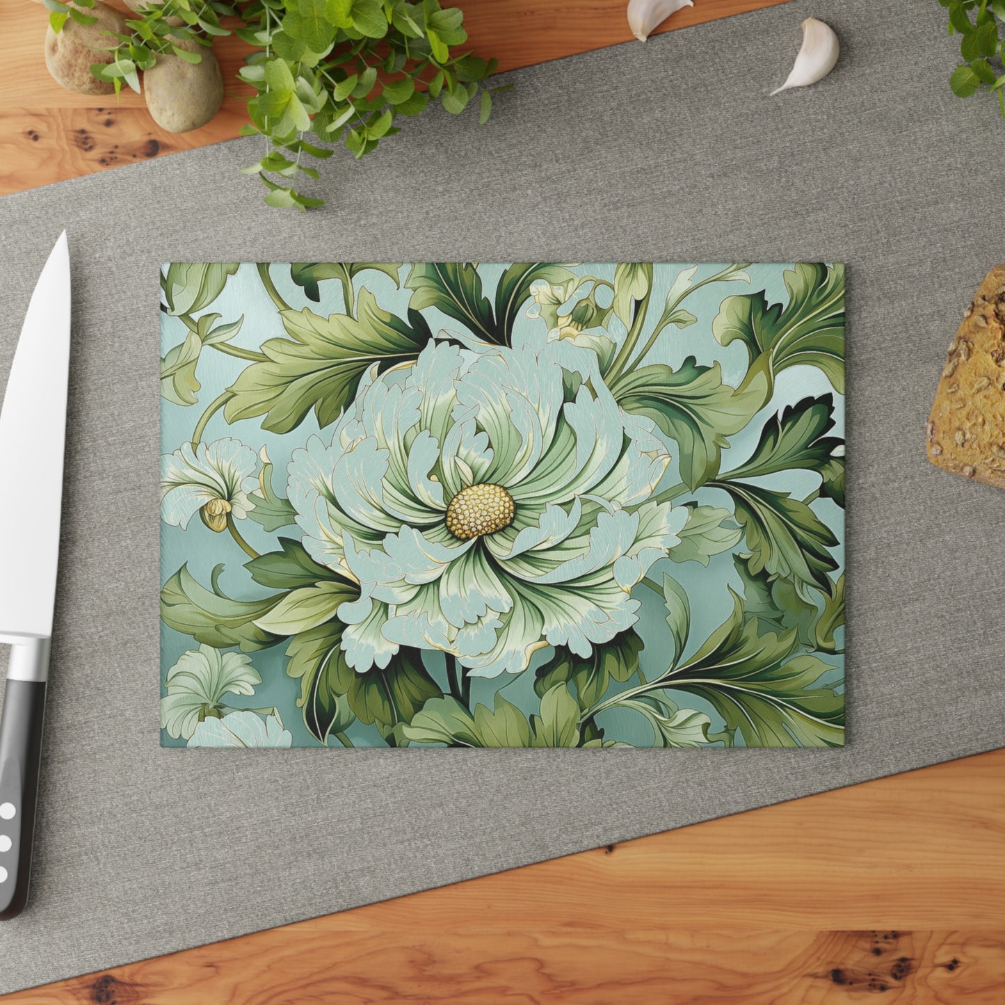 Floral Glass Cutting Board - Elegant Kitchen Decor
