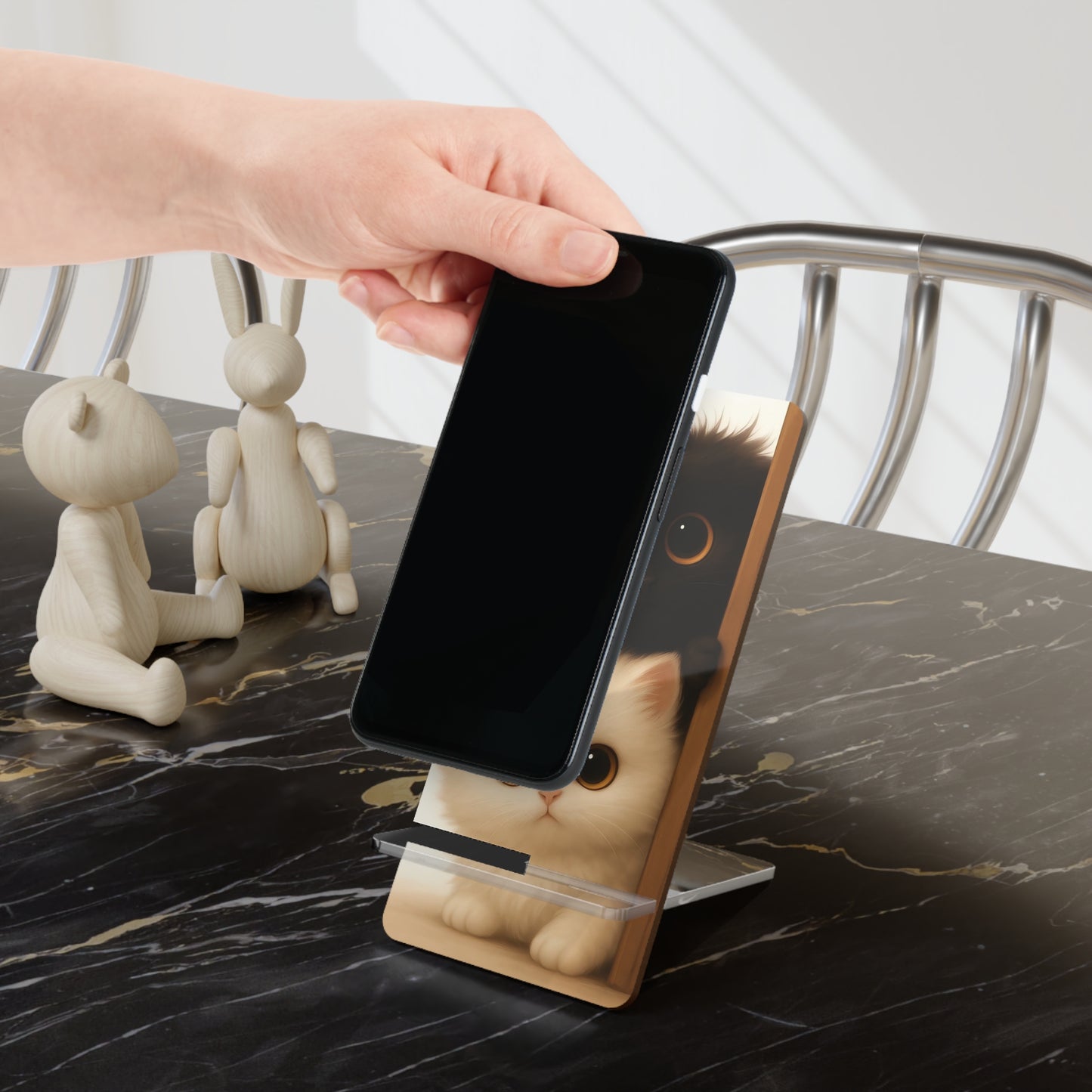 Cute Kittens Smartphone Stand — Foldable Mobile Display Stand with Adorable Black & White Cat Design