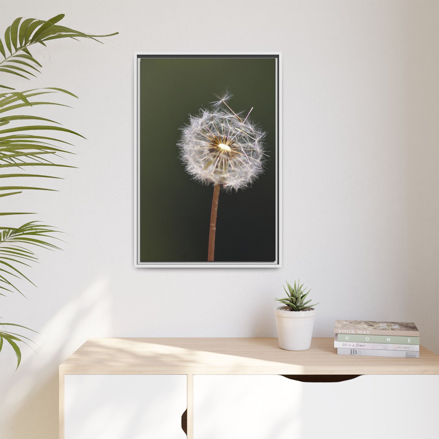 Framed Dandelion Canvas Print — Matte Botanical Wall Art