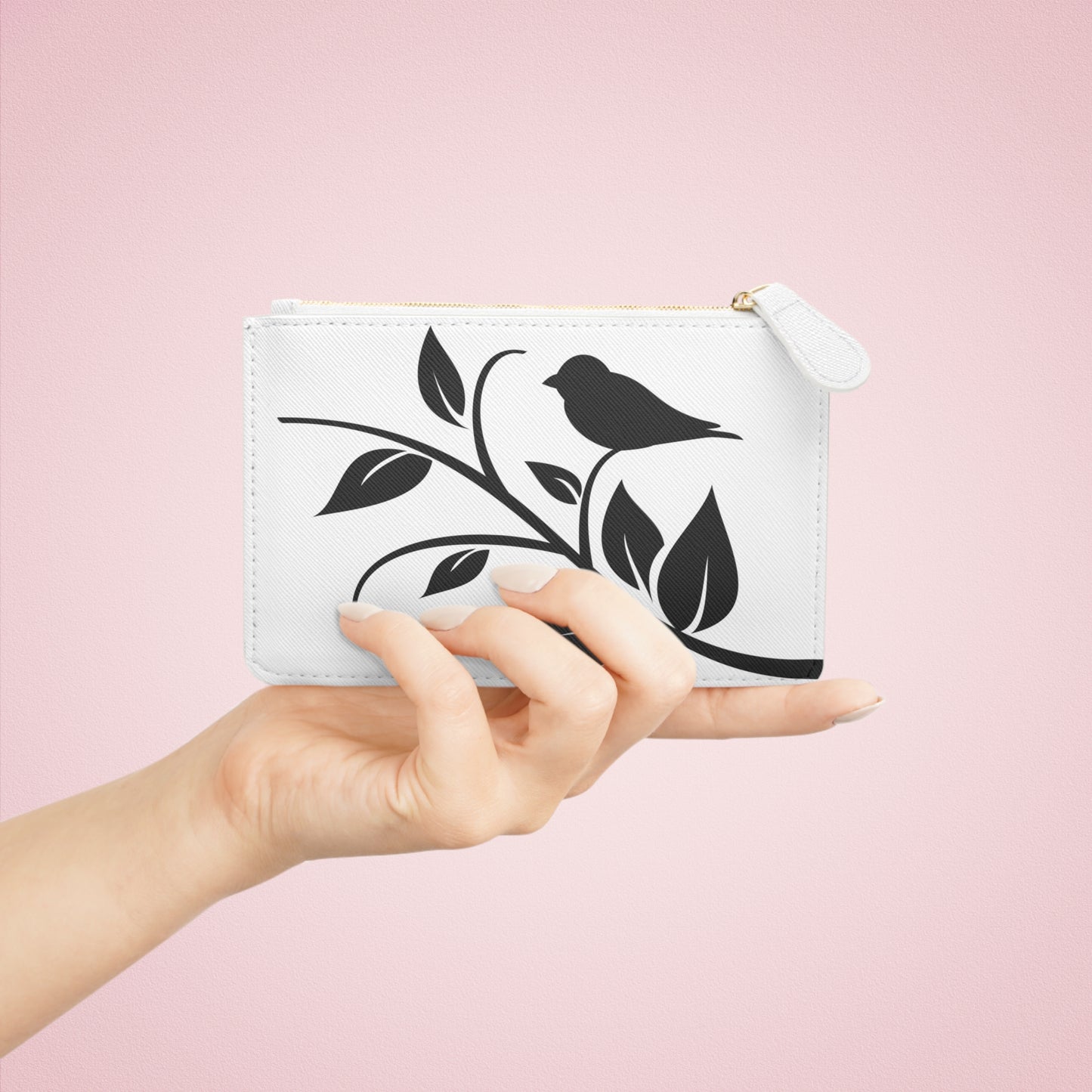 Mini Clutch Bag — Black Bird on Branch Slim Wristlet