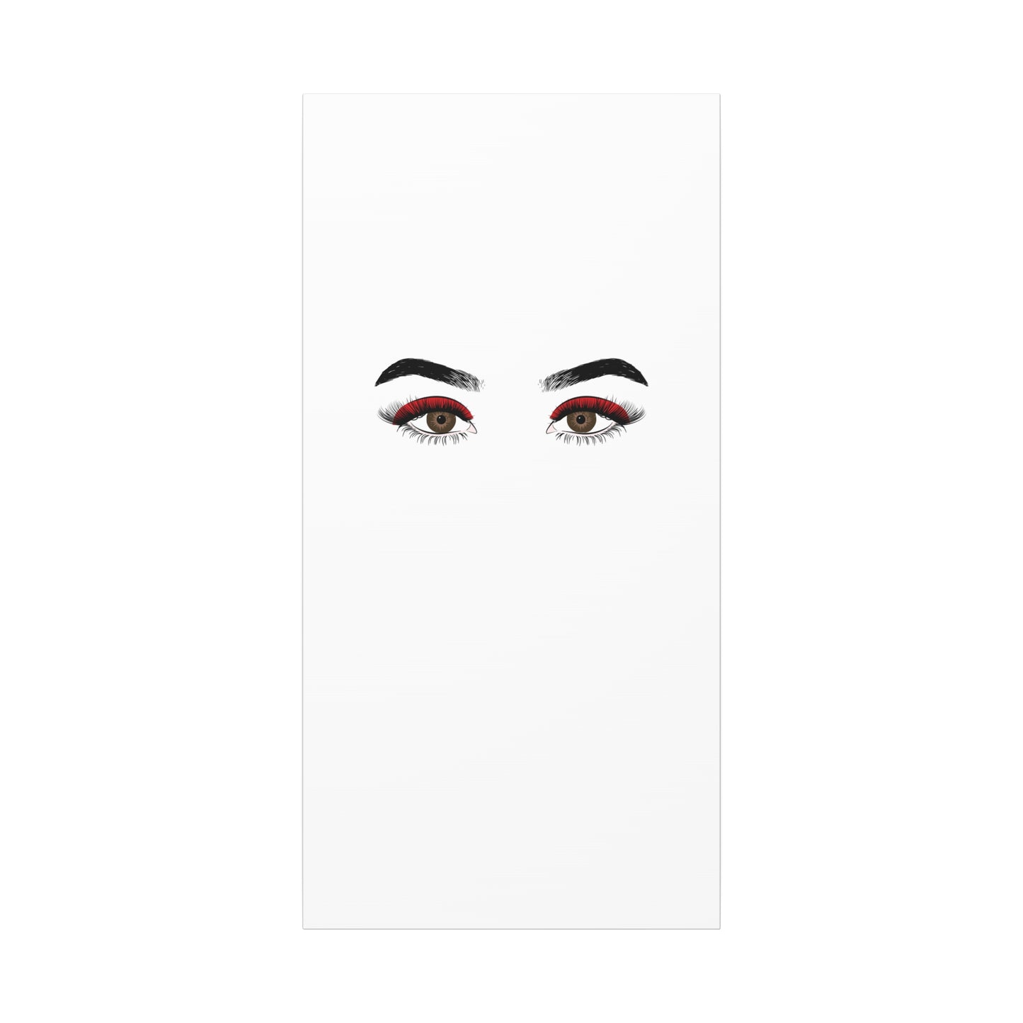 Glam Eyes Matte Canvas Wall Art — Brown Eyes with Red Lashes