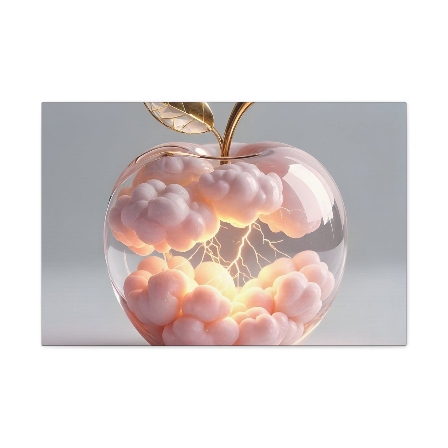 Surreal Glass Apple Canvas – Lightning & Pink Clouds Wall Art