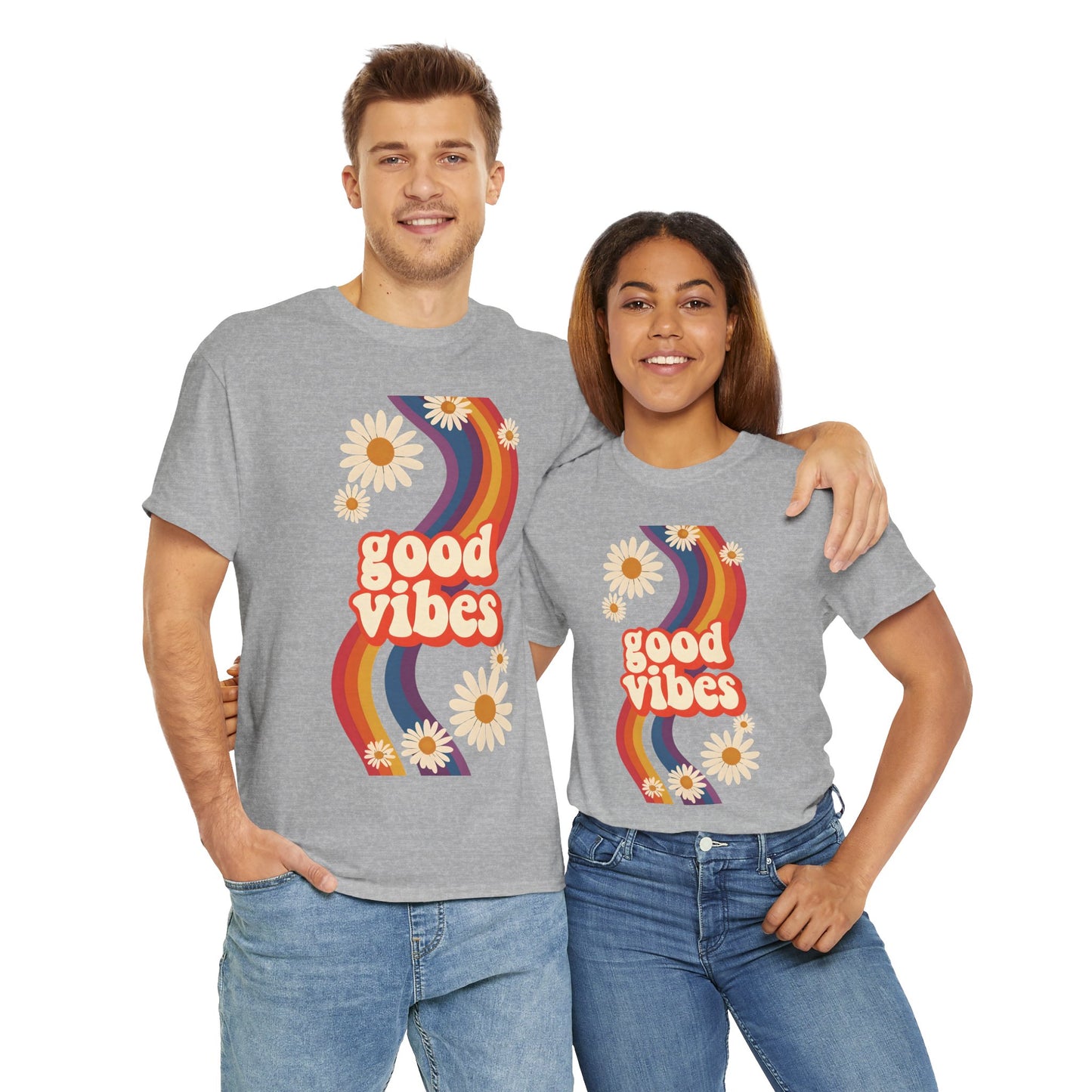 Good Vibes Unisex Heavy Cotton Tee, Retro Graphic T-Shirt, Feel Good Apparel, Summer Outfit, Casual Gift for Friends