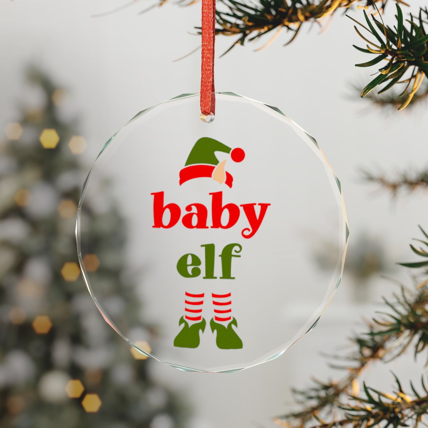Baby Elf Heart Crystal Ornament — Personalized Christmas Tree Keepsake