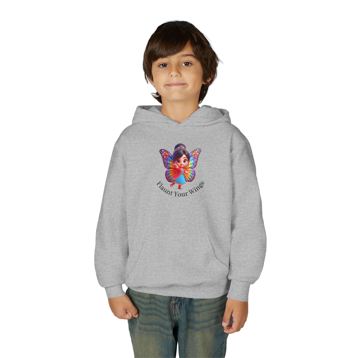 Inspirational Youth Hoodie - "Flaunt Your Wings", Cozy Sweatshirt, Gift for Teens, Motivational Apparel, Butterfly Design