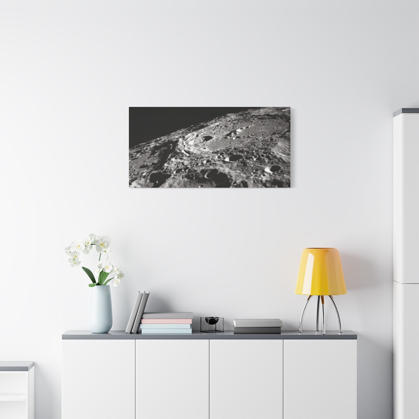 Lunar Surface Matte Canvas Print — Black & White Moon Crater Wall Art