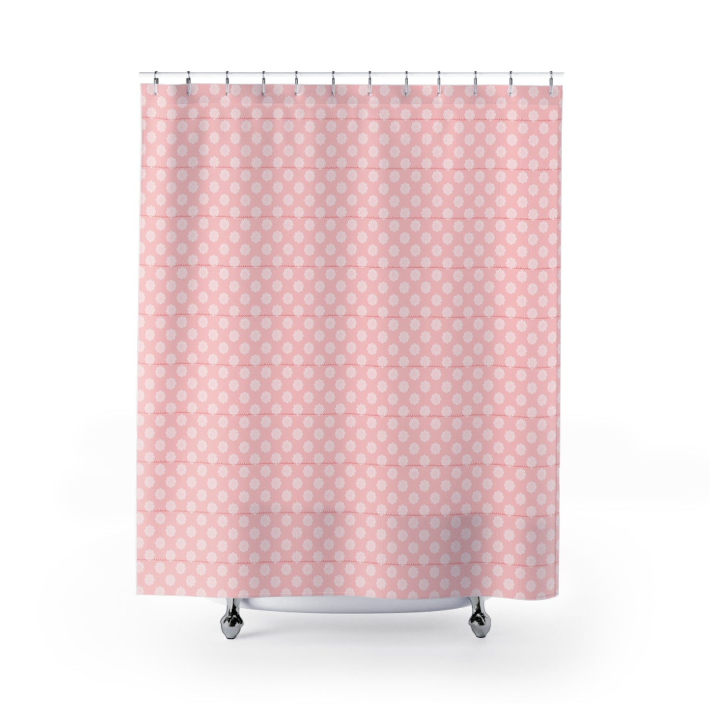 Pink Polka Dot Shower Curtain — Soft Pastel Floral Dots Bathroom Decor