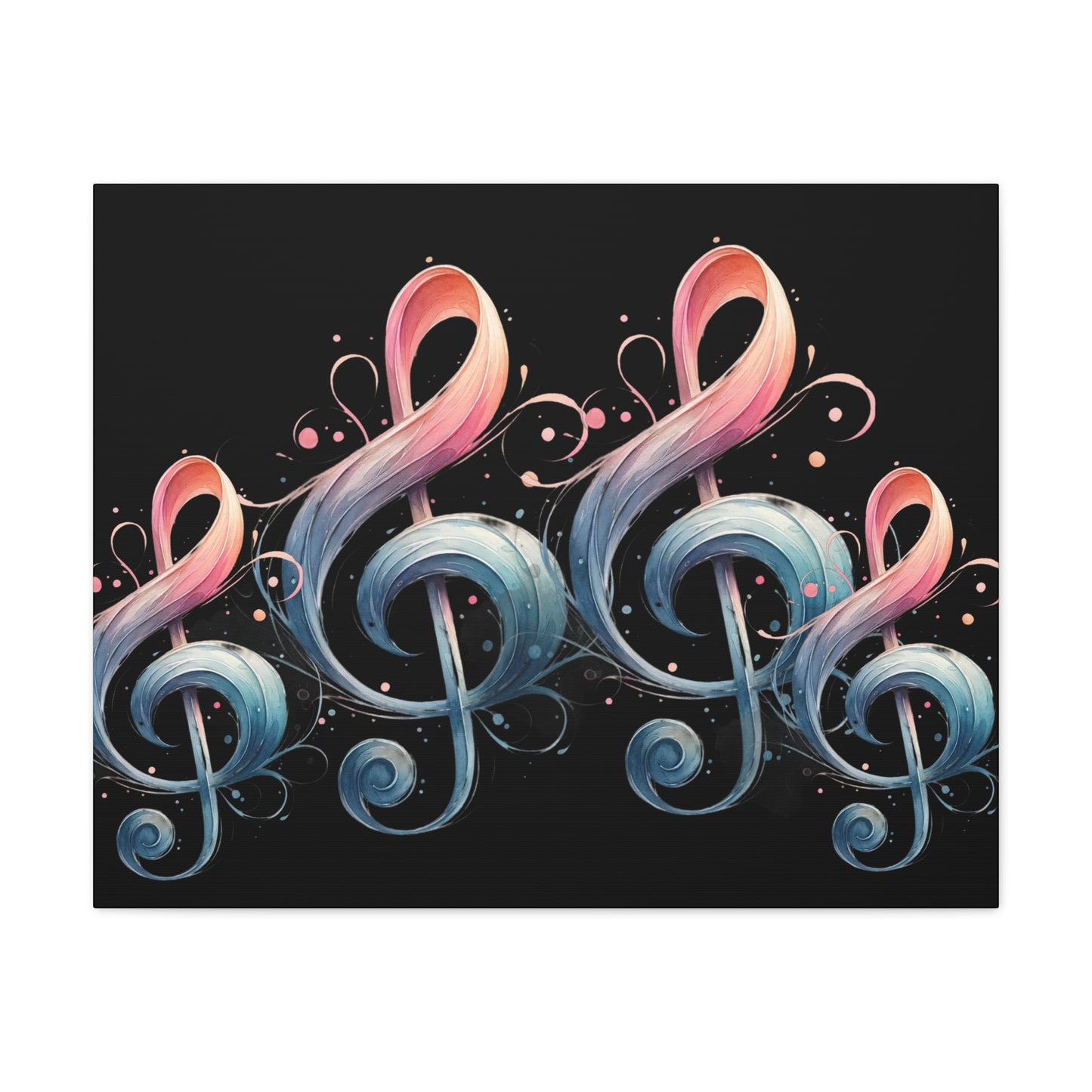 Musical Treble Clef Canvas Wall Art — Pastel Ribbon Notes on Black