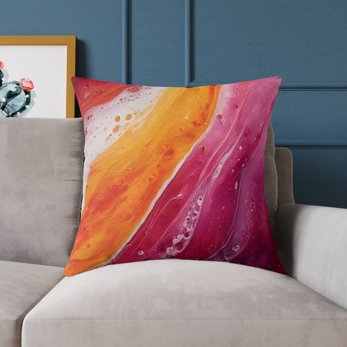 Abstract Sunset Waves Pillow — Vibrant Pink & Orange Decorative Throw Cushion