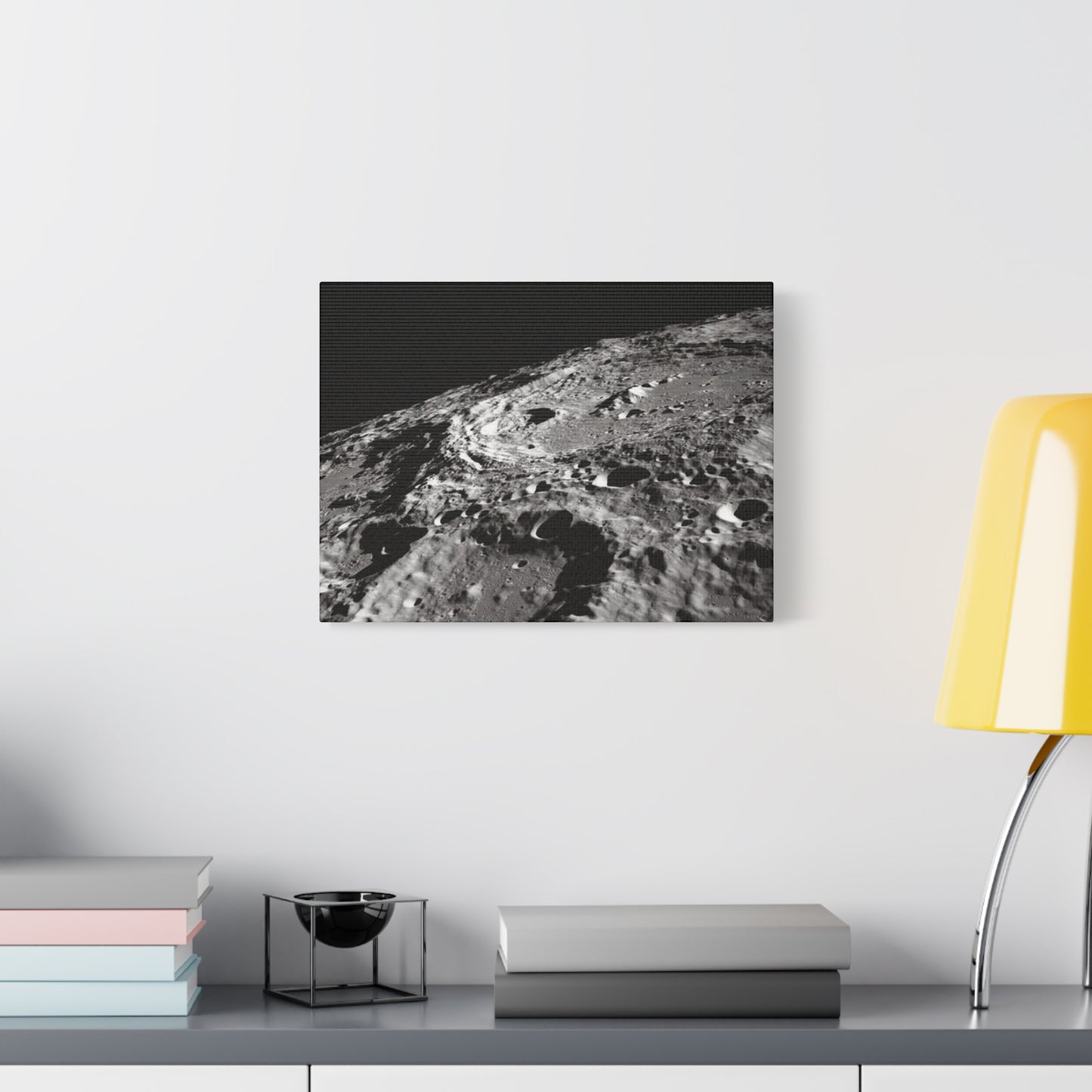 Lunar Surface Matte Canvas Print — Black & White Moon Crater Wall Art