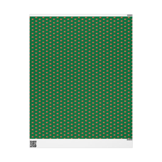 Christmas Green Wrapping Paper Roll with Festive Santa Face Pattern