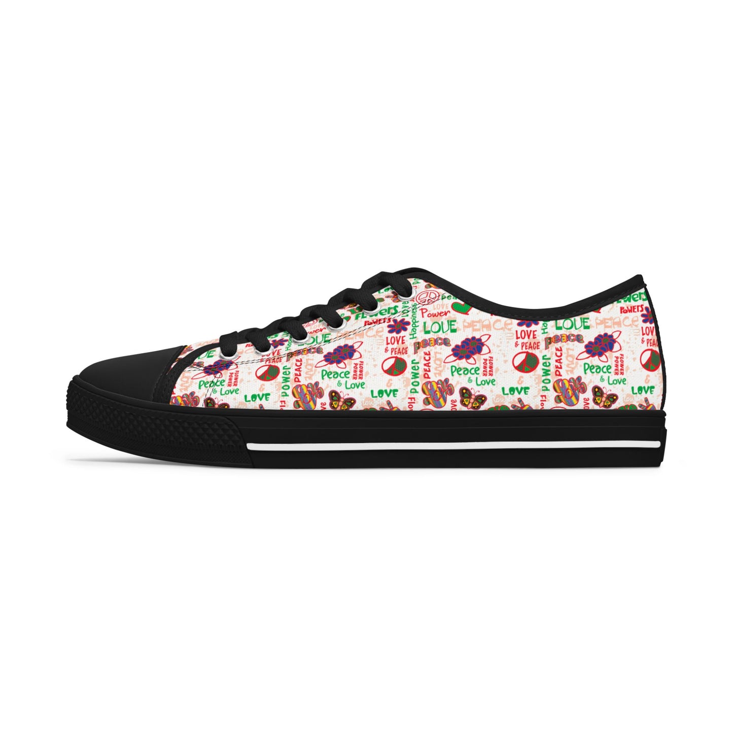 Low Top Sneakers — Retro Peace & Love Floral Pattern