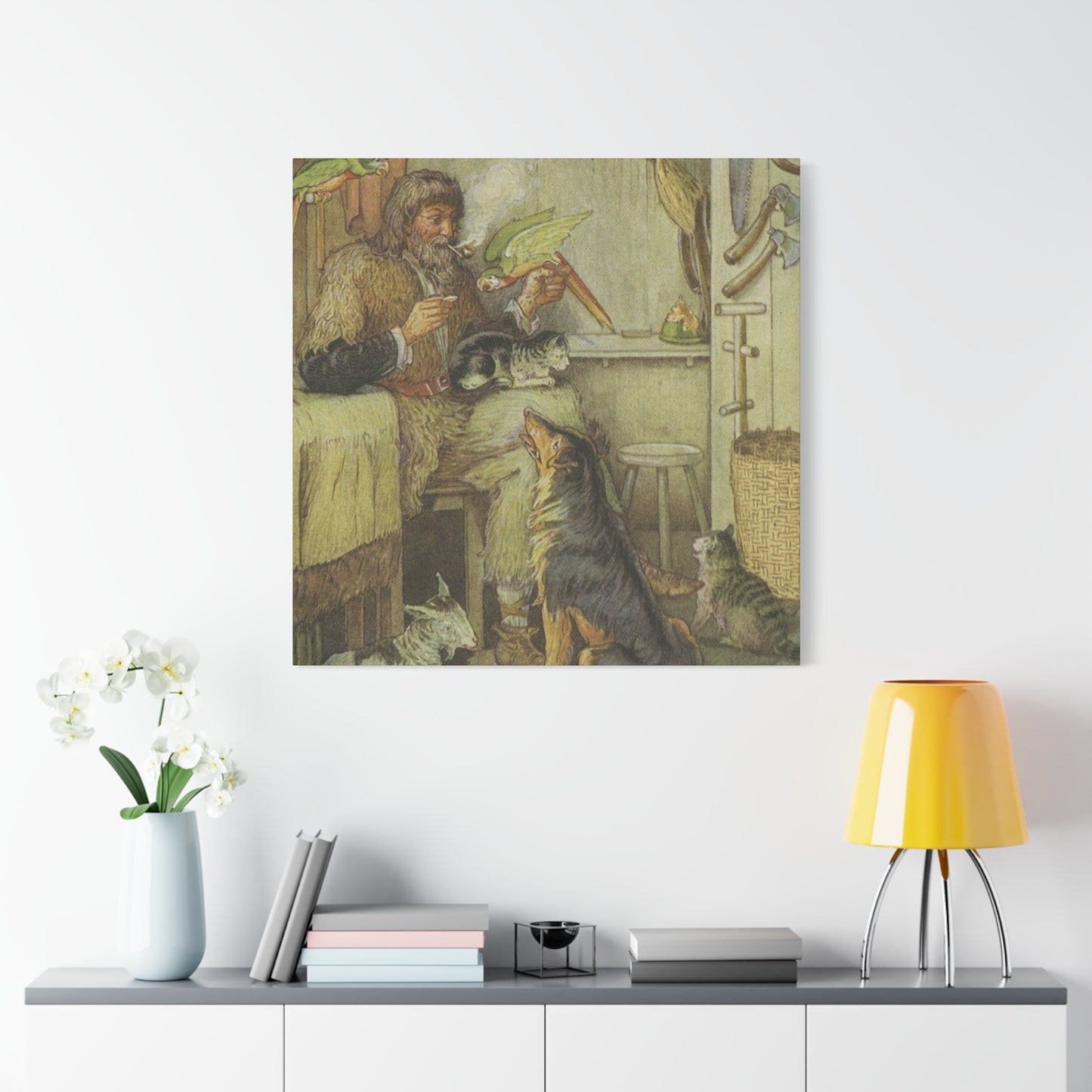 Vintage Cottage Animal Illustration Matte Canvas Print