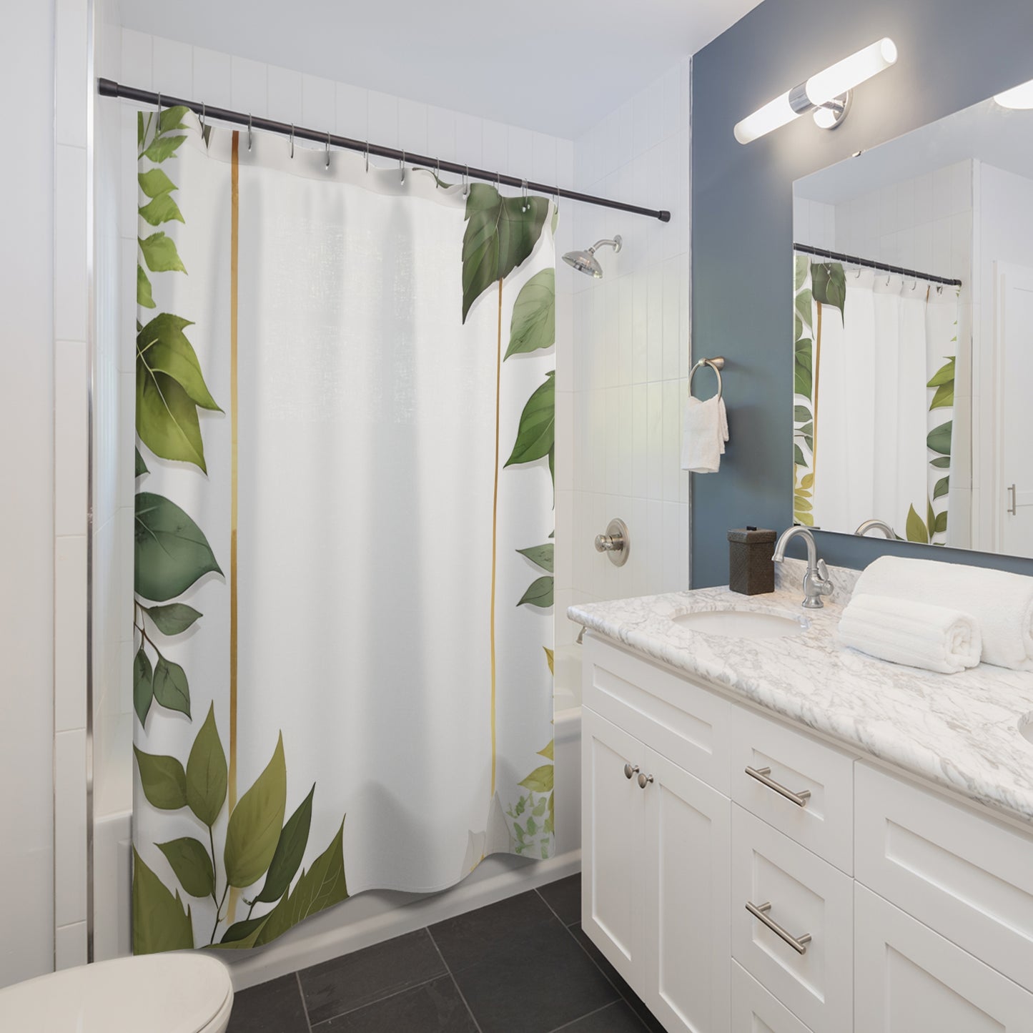 Botanical Shower Curtain, Green Leaf Design, Bathroom Decor, Eco-Friendly Curtain, Home Spa Essential