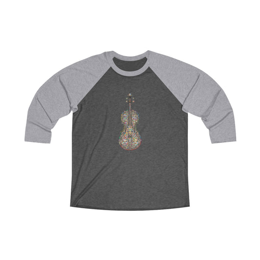 Colorful Violin Raglan Tee, Unisex Music Lover Shirt, Artistic Gift for Musicians, Casual Everyday Wear, Festival Apparel