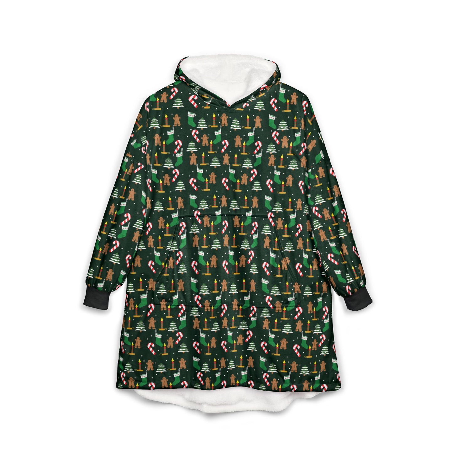 Christmas Candy Cane & Tree Hooded Blanket - Cozy Holiday Wearable Throw