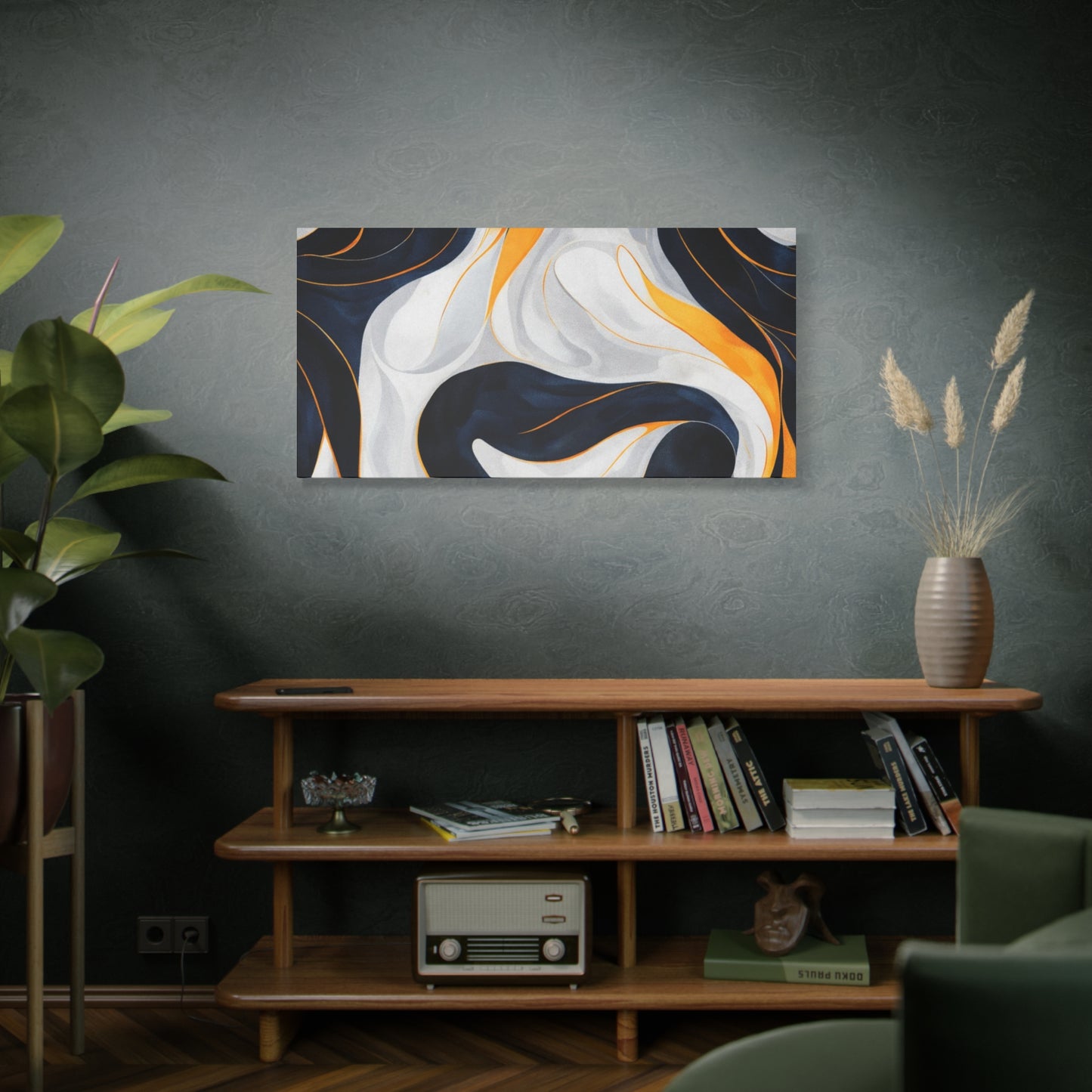 Abstract Navy & Gold Swirl Matte Canvas Wall Art