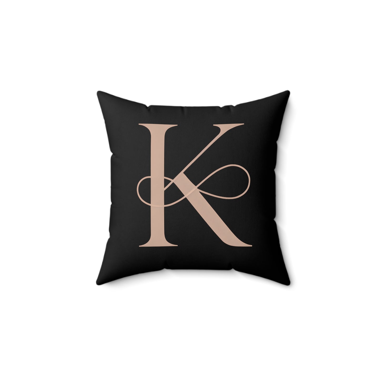 Monogram K Decorative Pillow — Elegant Rose Gold Letter on Black Accent Cushion