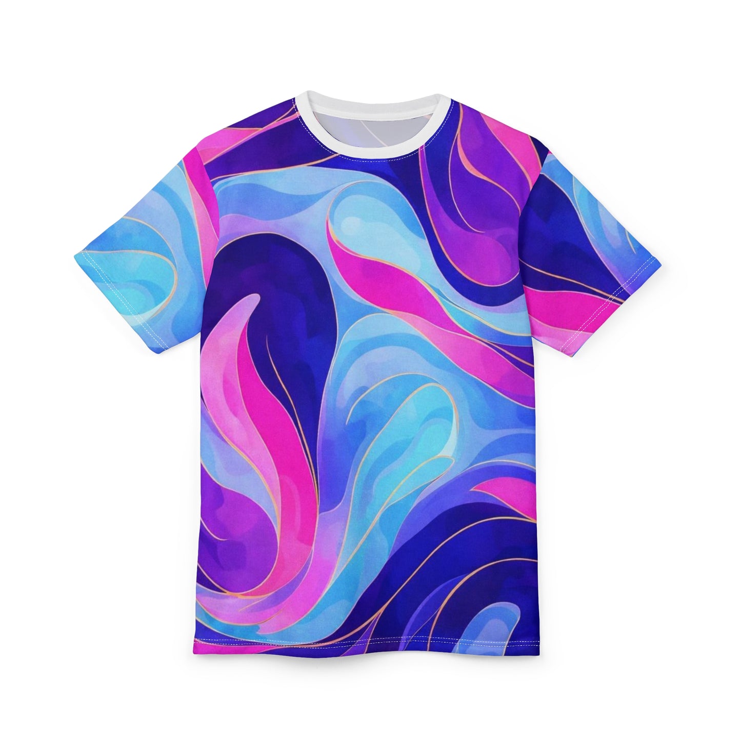 Abstract Swirl Tee — Vibrant Blue & Pink All-Over Print