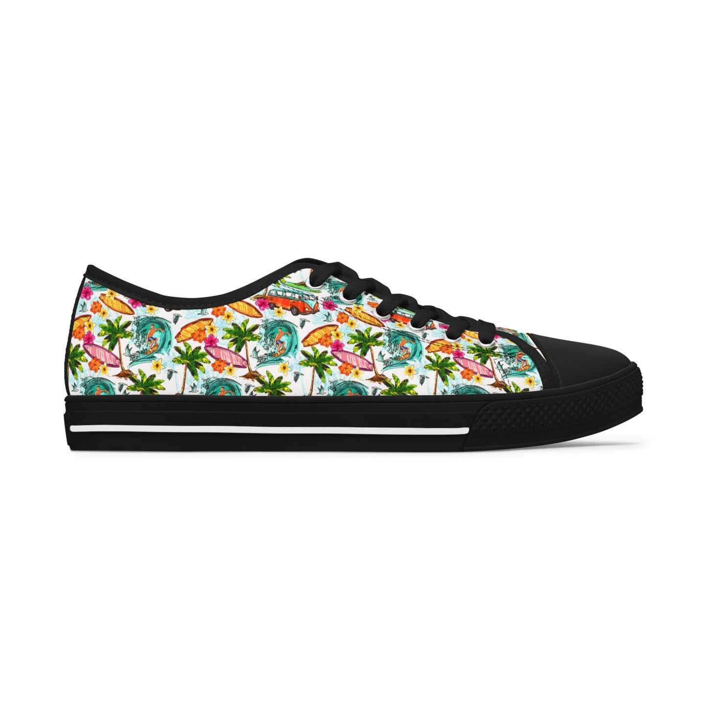 Tropical Floral Low Top Sneakers — Women's Colorful Palm & Hibiscus Print