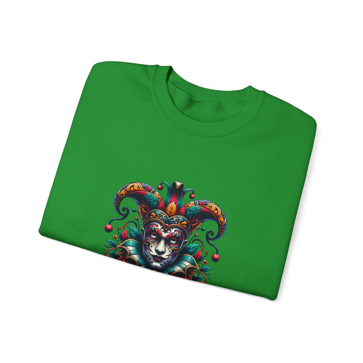 Colorful Jester Sweatshirt, Unisex Heavy Blend Crewneck, Unique Art Apparel, Trendy Fashion, Cozy Gift for Adults