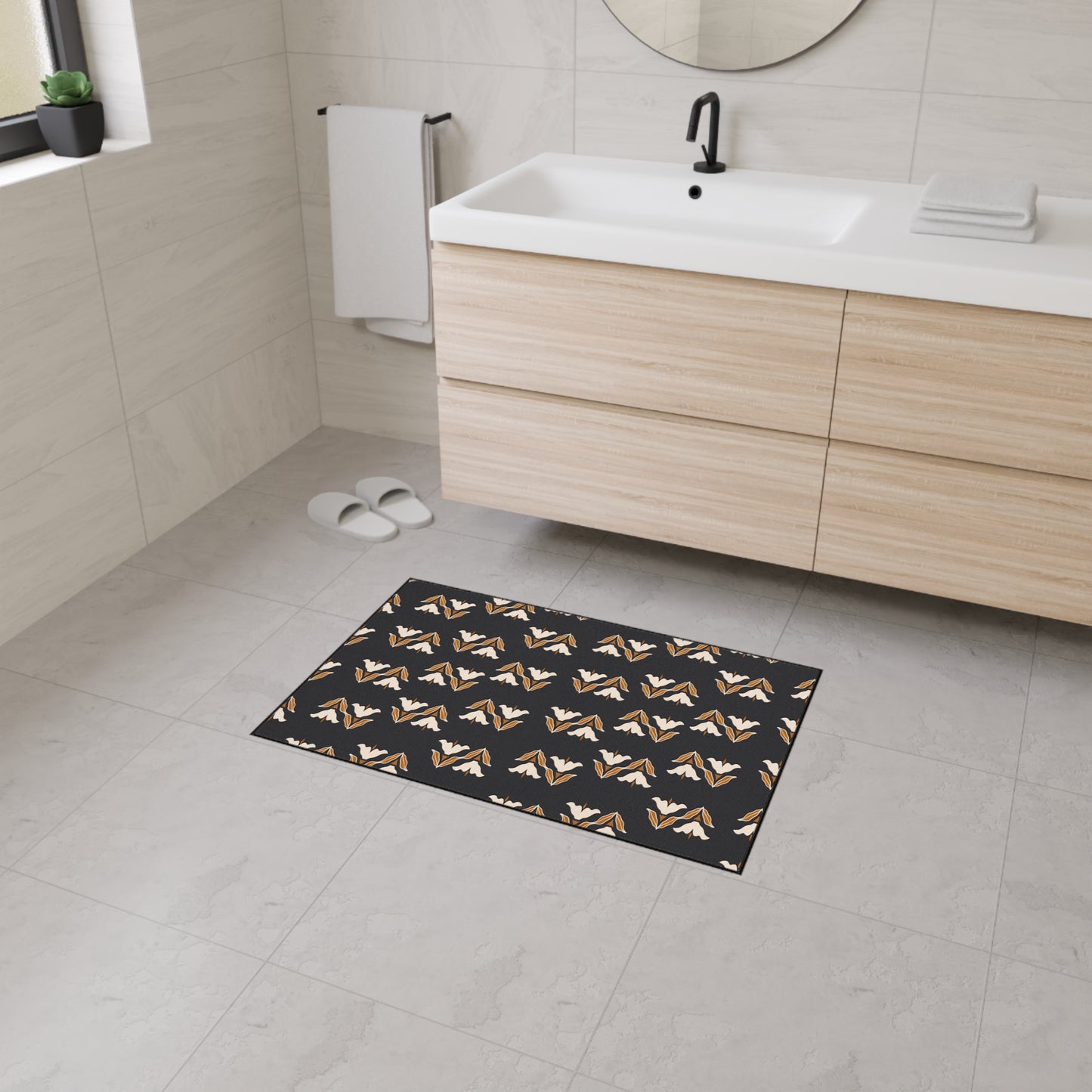 Floor Mat — Modern Retro Floral Pattern Heavy-Duty Entry Rug
