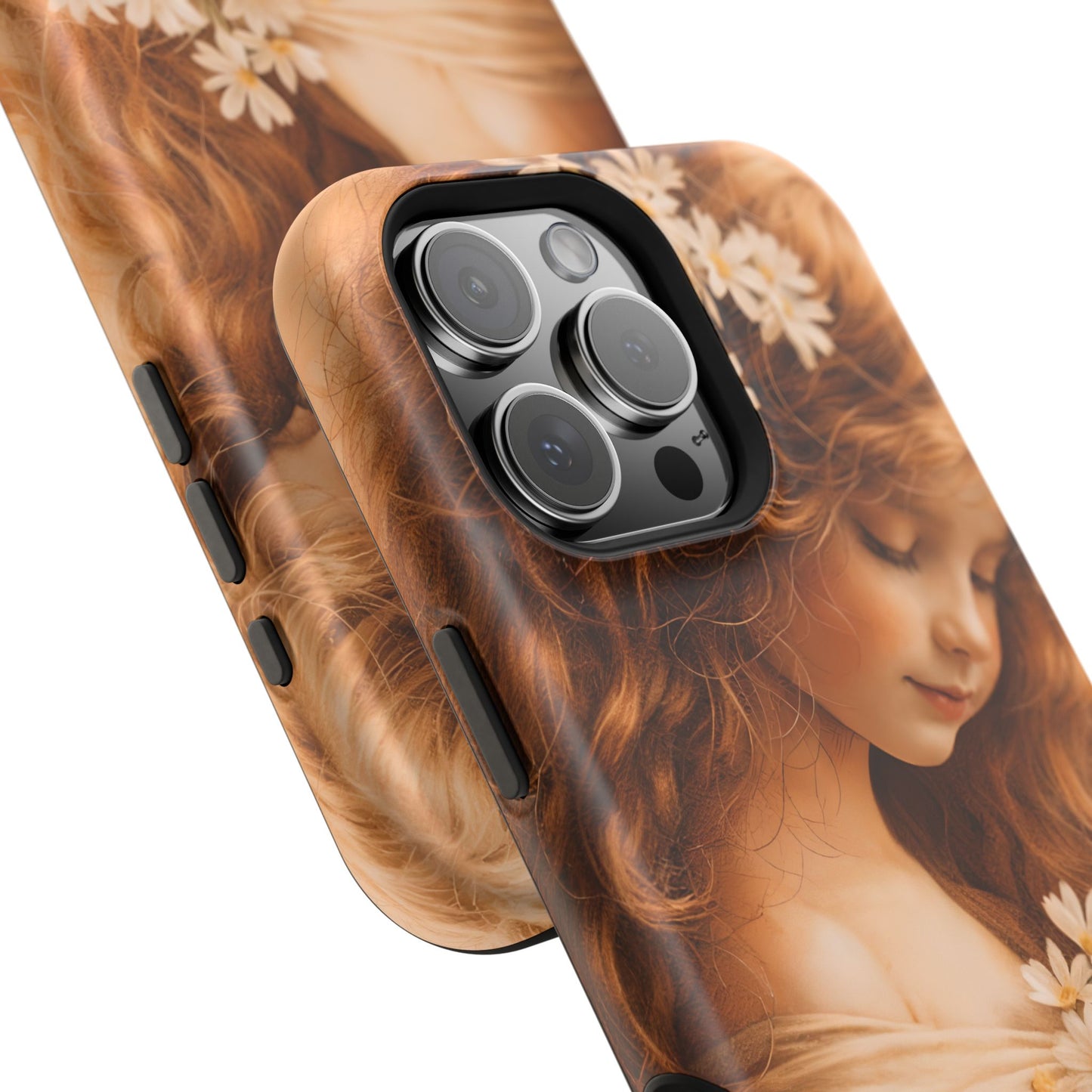 Vintage Floral Girl Magnetic Impact Phone Case — Protective iPhone Cover with Sepia Art