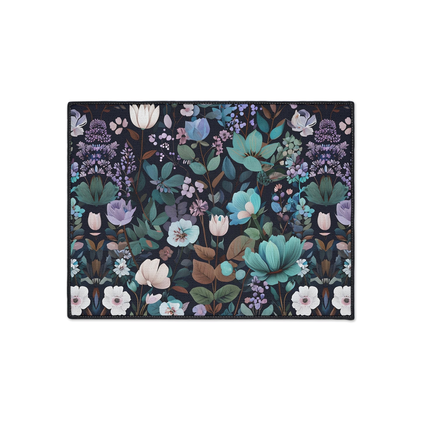 Floral Heavy Duty Floor Mat — Dark Botanical Non-Slip Door Rug