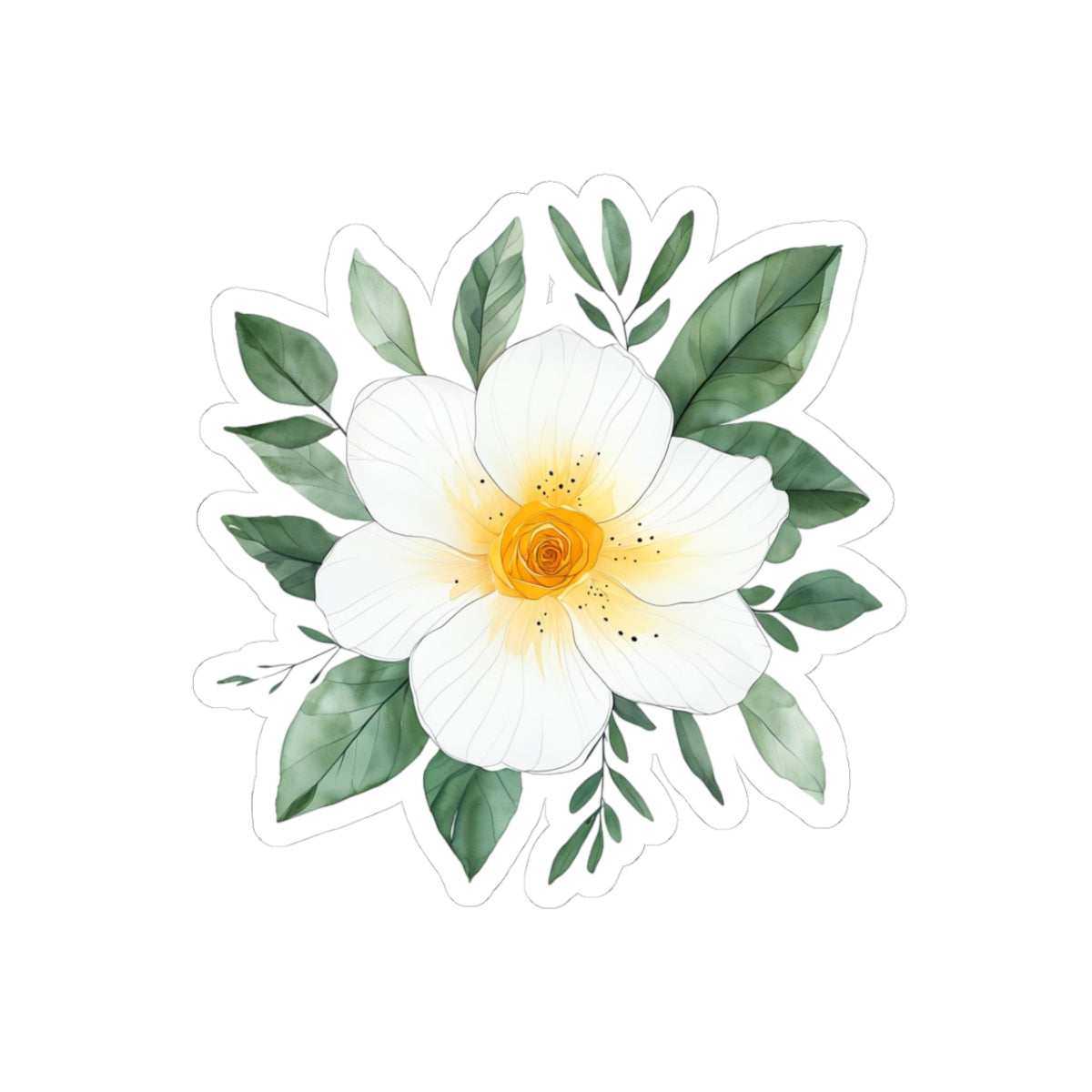 White Gardenia Floral Sticker — Watercolor Kiss-Cut Laptop Decal