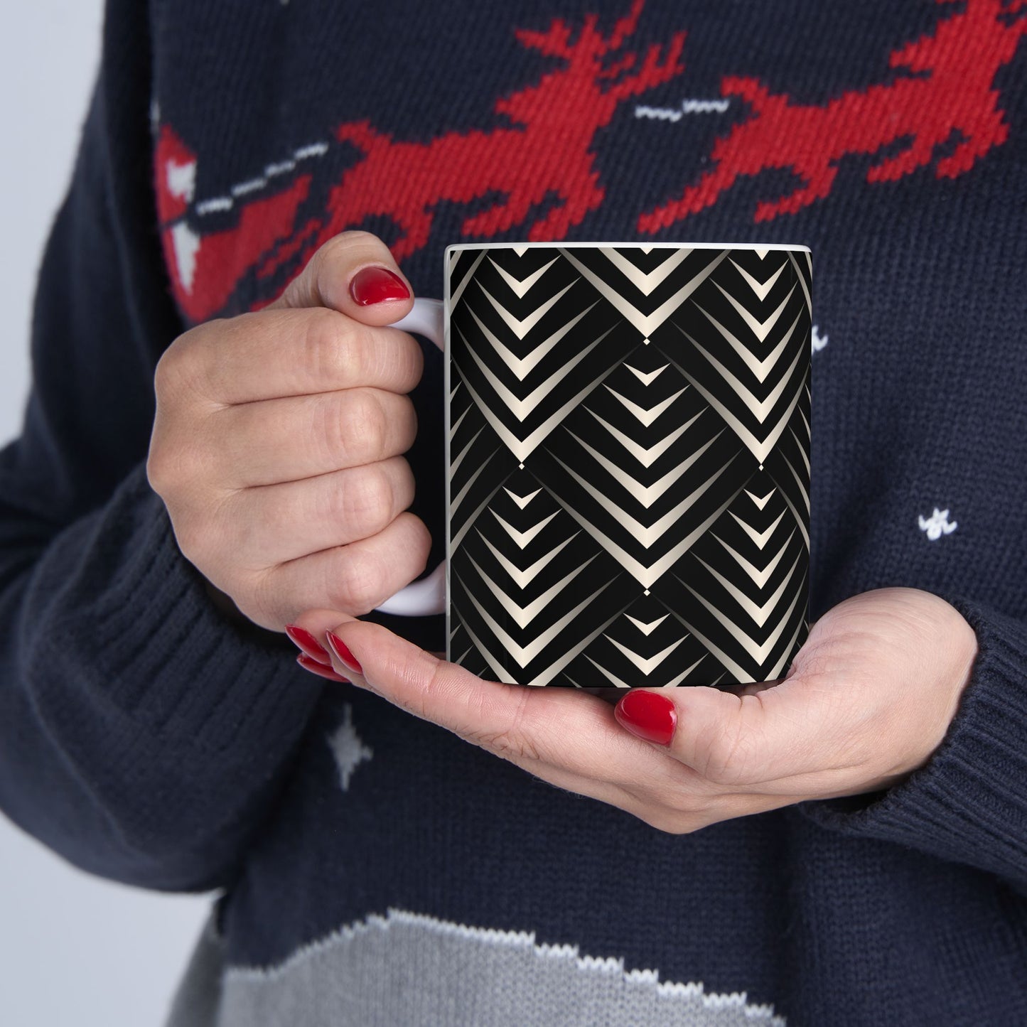 Chic Geometric Black and White Ceramic Mug - Coffee Lover Gift, Stylish Tea Cup, Home Decor, Modern Kitchenware, Unique Present