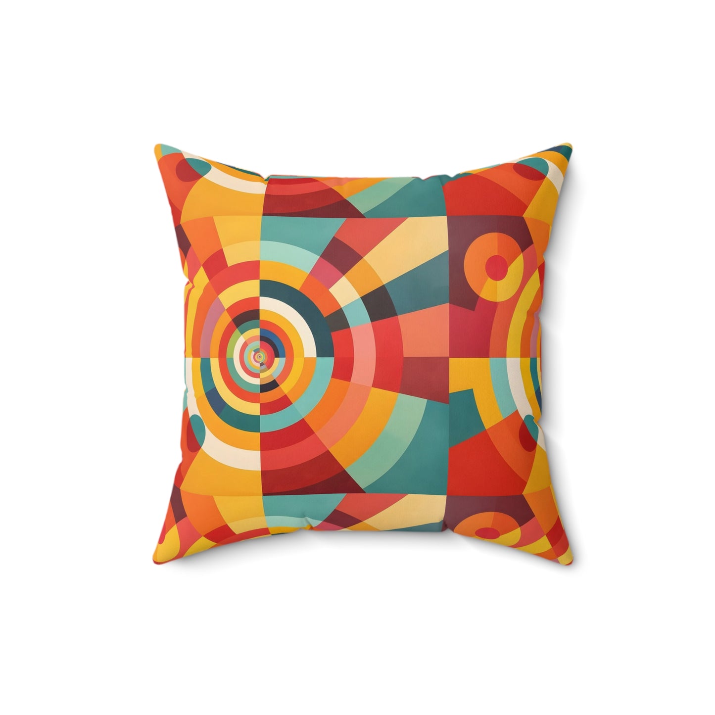 Retro Geometric Throw Pillow — Colorful Mid-Century Modern Accent Cushion