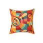 Retro Geometric Throw Pillow — Colorful Mid-Century Modern Accent Cushion