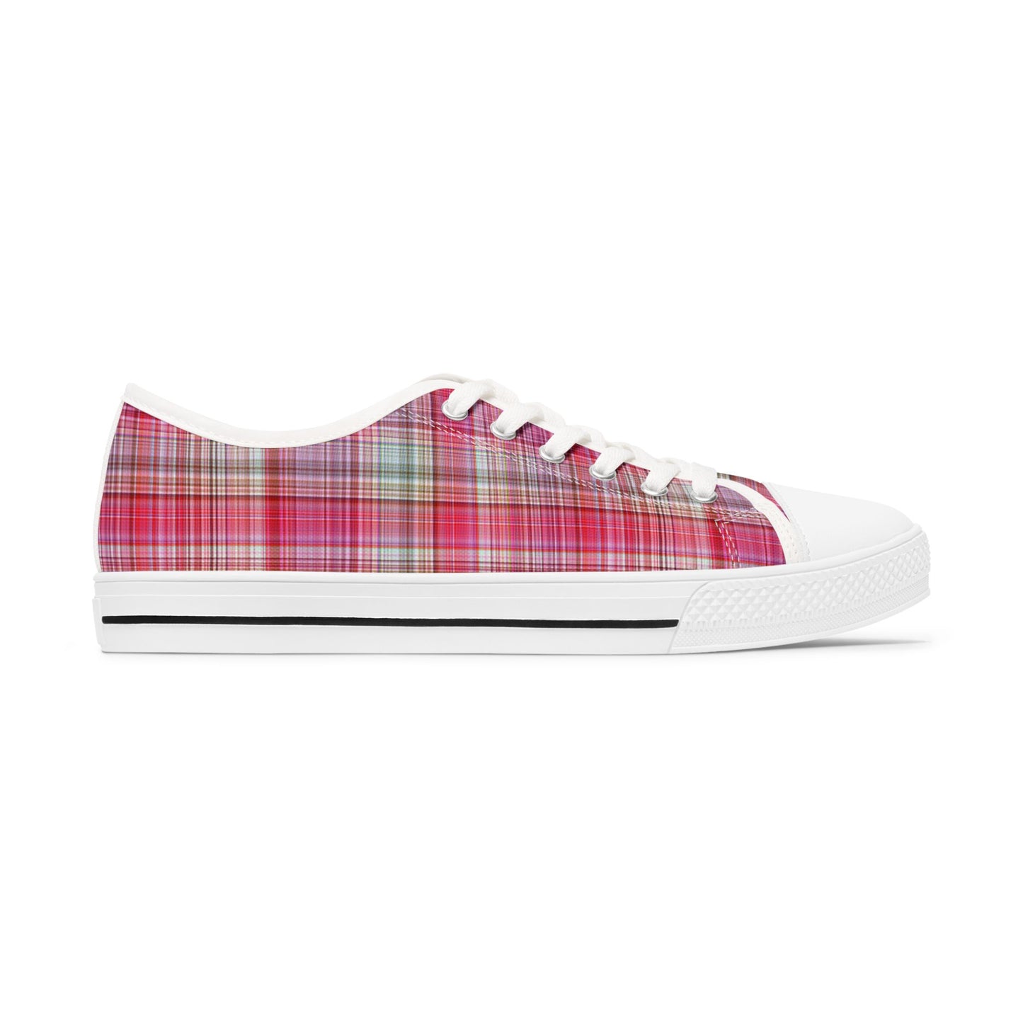 Pink Plaid Low Top Sneakers — Women's Casual Canvas Shoes