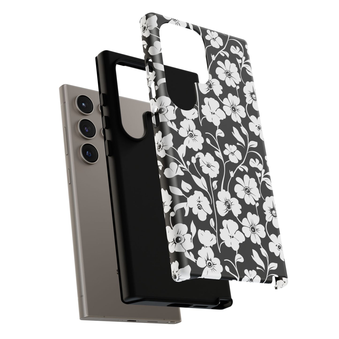 Floral Noir Tough Phone Case — Black & White Flower Protective Cover