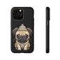Pug Phone Case – Cute Pug Puppy Illustration on Black Tough Case