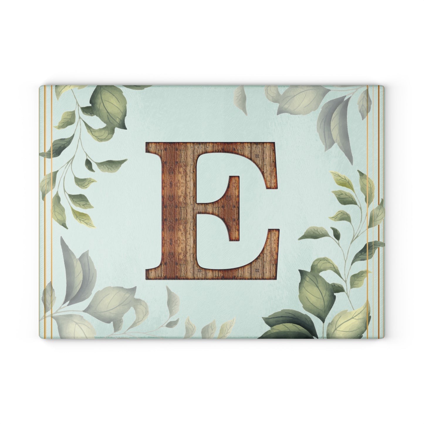 Glass Cutting Board — Monogram 'E' Floral Leaf Kitchen Decor