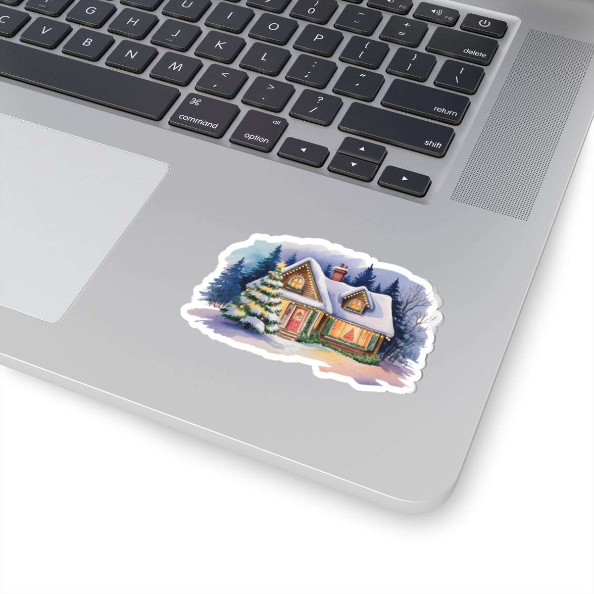 Cozy Snowy Cottage Kiss-Cut Sticker — Holiday Winter Home Decal