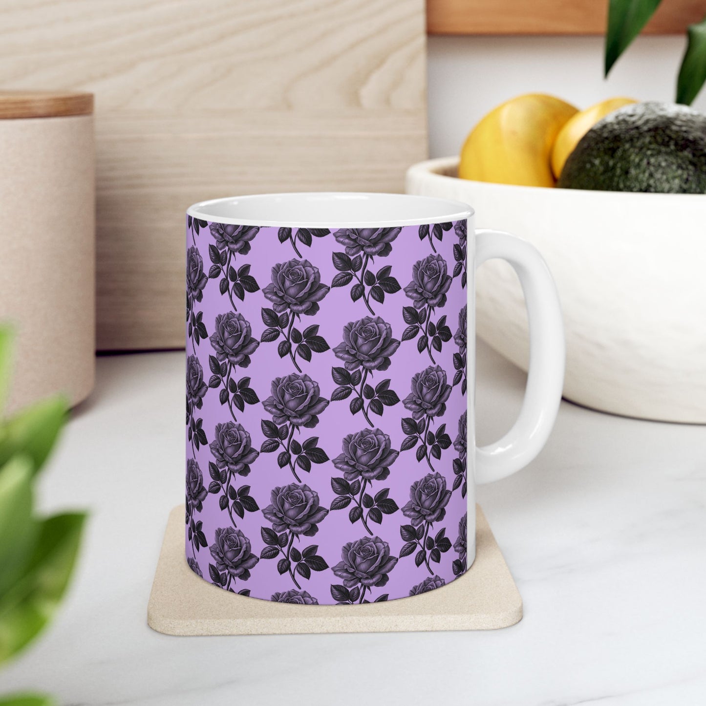 Elegant Black Rose Ceramic Mug, Floral Coffee Cup for Home, Office, Gift for Her, Romantic Tea Mug - 11oz, 15oz