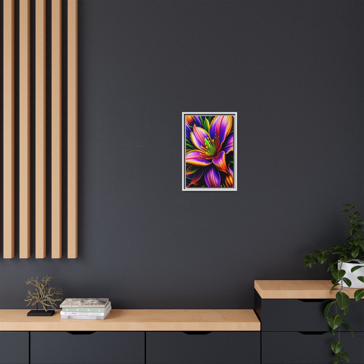 Vibrant Neon Floral Matte Canvas Print — Framed Wall Art