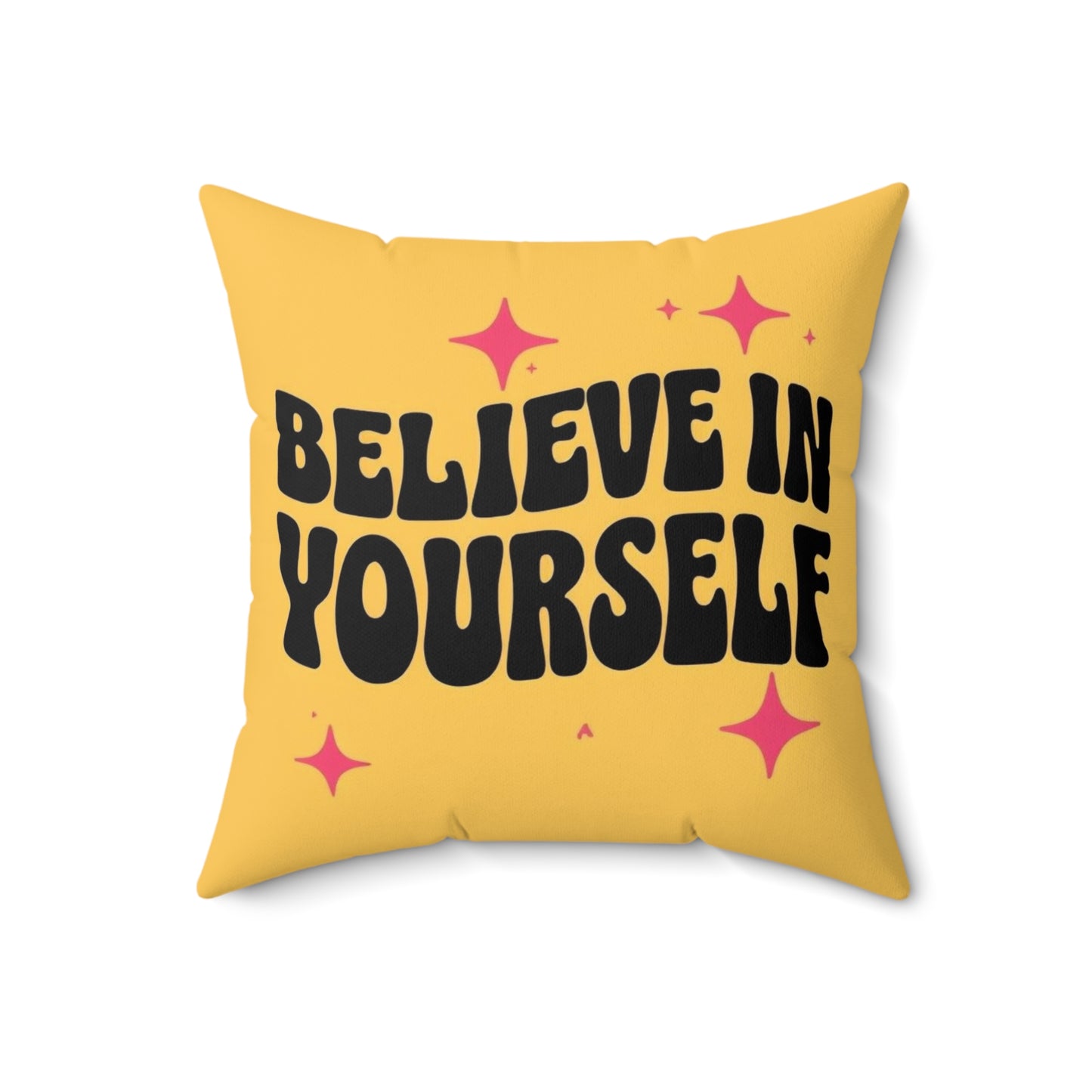 Believe In Yourself Motivational Throw Pillow — Yellow Inspirational Accent Pillow