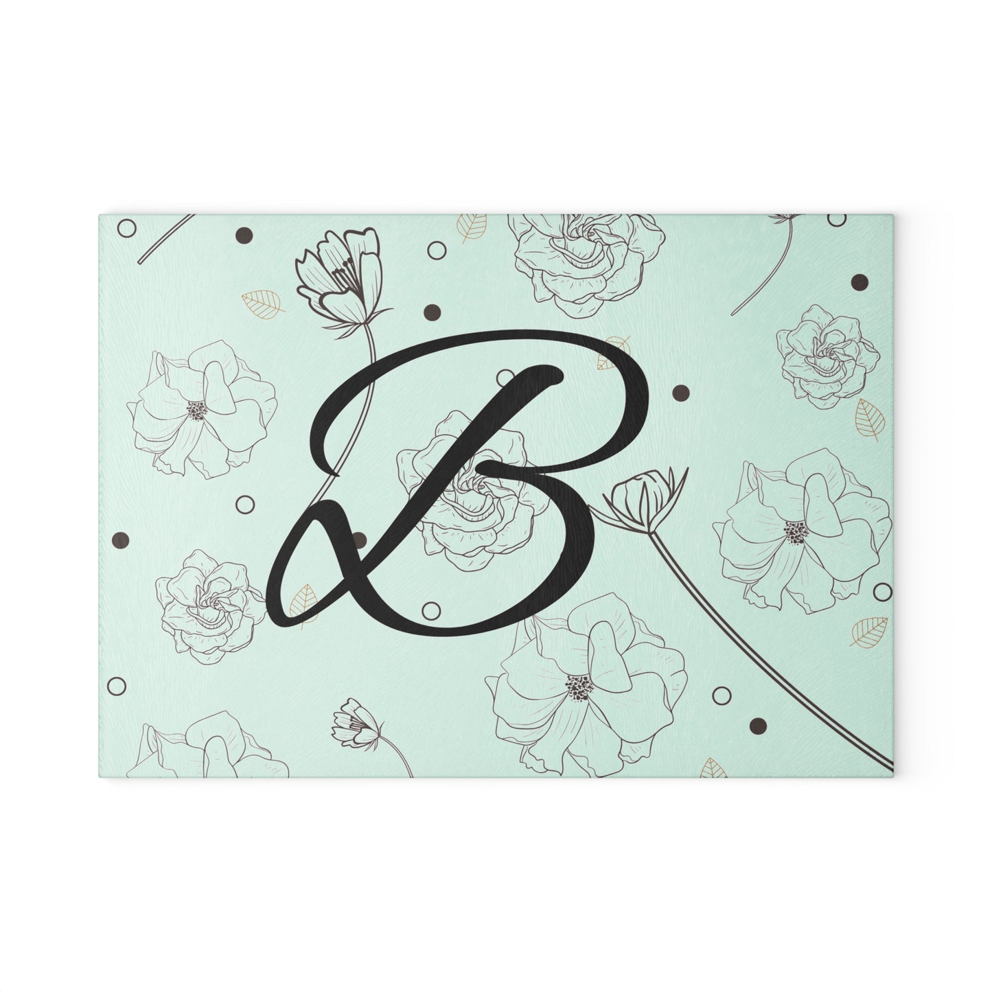Floral Monogram Glass Cutting Board - Personalized Kitchen Decor