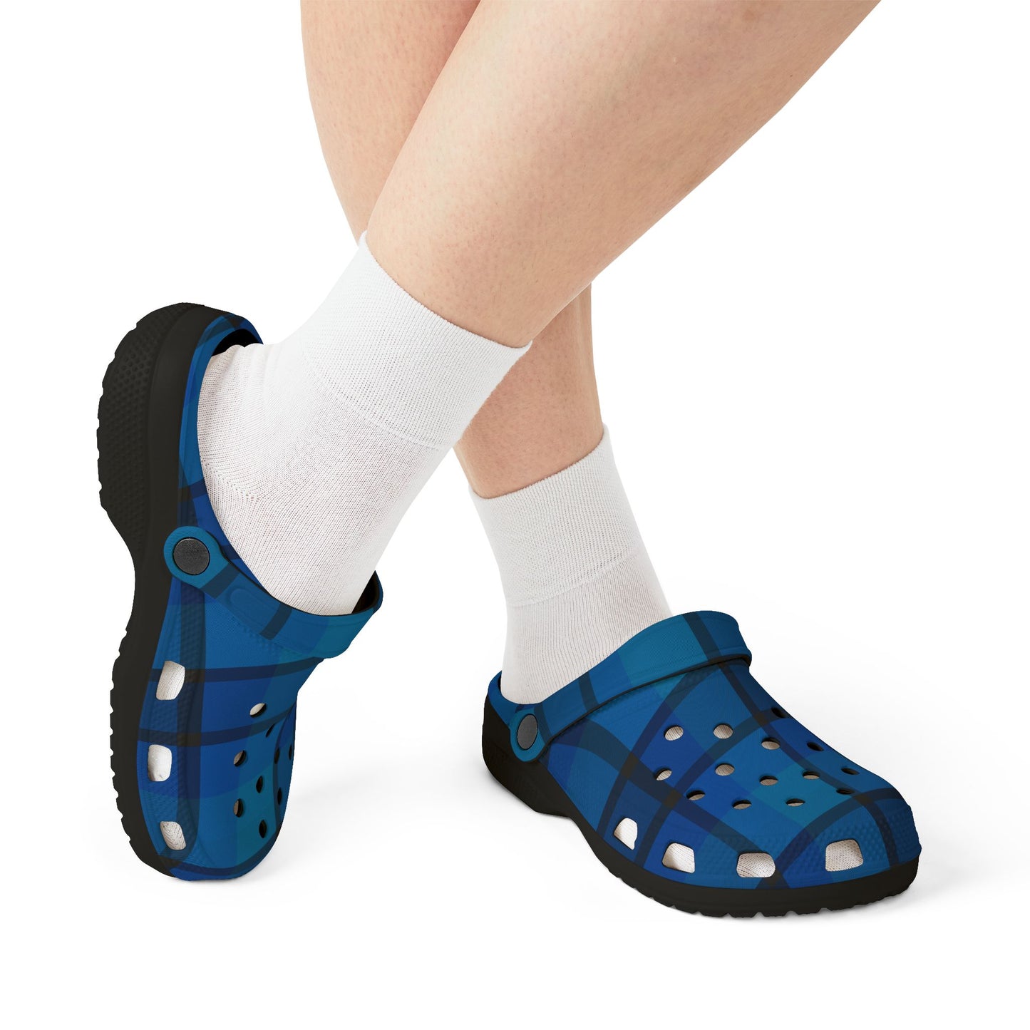 Blue Plaid EVA Foam Clogs — Lightweight Waterproof Garden Shoes