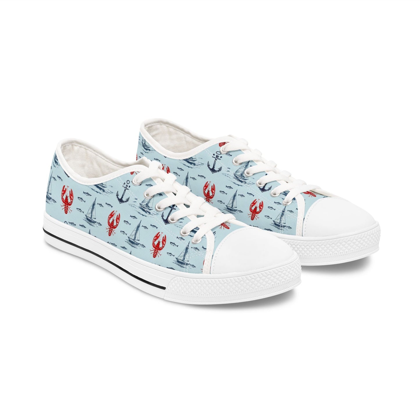 Lobster Nautical Low-Top Sneakers —  Coastal Sailboat Print
