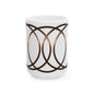 Modern Geometric Ceramic Mug — Bronze Interlocking Circle Pattern (11oz & 15oz)
